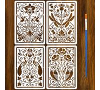 FINGERINSPIRE 4PCS Symmetrical Animals Plants Painting Stencils with Paint Brush 21x29.7cm Hummingbird Dragonfly Flower Template Peacock Owl Vine Stencil Animal Theme Template for DIY Crafts
