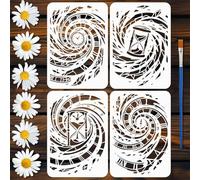 FINGERINSPIRE 4PCS Time Spiral Painting Stencils with a Brush 8.3x11.7inch Hourglass Clock Stencil Reusable PET Drawing Templates for Painting on Wood Wall Floor Fabric Decor Crafts