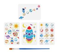 FINGERINSPIRE 4PCS Universe Space Painting Stencil with Brush 21x29.7cm Planets Astronauts Template Rocket Sun Moon Star Stencil Universe Planets Template Universe Theme Stencil for Wall Decor