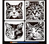 FINGERINSPIRE 4PCS Vibrant Cat Stencils with A Paint Brush 25x25cm Cat Head Patterns Stencils Cats Face Stencil Animal Theme Template for Painting on Wood Wall Furniture DIY Crafts Home Decoration