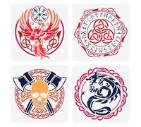 FINGERINSPIRE 4PCS Viking Dragon, Phoenix, Skull & Knot Stencil Set - 30x30cm - DIY Craft Stencil for Wall, Wood, Fabric