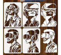 FINGERINSPIRE 4PCS Virtual Reality Pattern Stencils with Brush 21x29.7cm Human Wearing VR Headsets Stencils Human Theme Drawing Template for Painting on Wood Wall Furniture DIY Home Decoration
