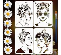 FINGERINSPIRE 4PCS Women Stencils 21x29.7cm with a Brush Bow Head Scarves Lady Stencils A4 Size Reusable Drawing Templates for Wall Wood Fabric Furniture Decor Art Painting