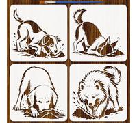 FINGERINSPIRE 4Styles Dog Digging Holes Pattern Stencils with a Brush 30x30cm Puppy Painting Stencils PET Dog Stencil Animal Themes Template for Wood Wall Fabric Furniture Home Decor