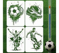 FINGERINSPIRE 4Styles Graffiti Soccer Pattern Stencils with a Brush 29.7x21cm 4 Styles Athletes Painting Stencils Soccer Shoes Stencil PET Sports Themes Template for Wood Floor Wall Tile Fabric