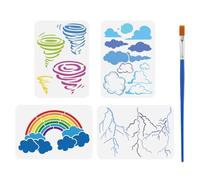 FINGERINSPIRE 4Styles Weather Pattern Stencils with a Brush 29.7x21cm Rainbow Painting Stencils Clouds Template Lightning Stencil Nature Theme Tornado Stencil for Wood Wall Floor Tiles Furniture