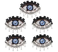 FINGERINSPIRE 5 Pcs Evil Eye Tassel Rhinestone Applique 3.2x2" Devil Eye Sew-on Patchess Evil Eye Embroidered Beaded Patches Tassel Eye Applique with Pearl Tubule Rhinestone for Cloth Fabric Decor
