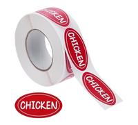FINGERINSPIRE 500Pcs Chicken Food Labels 25x45mm Oval with Word Pattern | Adhesive Sticker Meat Labels,Red Chicken Oval Adhesive Stickers,Grocery Store Food Labels,Meat Label Kitchen Stickers