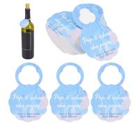 FINGERINSPIRE 50Pcs Pop it When She Pops Round Wine Bottle Tags, Sky Blue Mini Champagne Baby Shower Wine Bottle Tags with 29x31mm Pre-Cut Hole for Baby Shower Party Favor