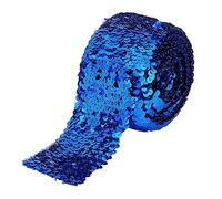 FINGERINSPIRE 5m Blue Elastic Sequin Trim 72mm Wide 8 Rows Paillette Roll Glitter Stretch Ribbon Flat Sequin Strip Spangle Lace DIY Sewing Craft Supplies Ornament Accessories