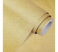 FINGERINSPIRE 5m Gold Glitter Vinyl Contact Paper Self Adhesive 40cm Wide Glitter Wallpaper Stick and Peel Removable Sparkle Walls Border Holographic Glittery Wallpaper Border Fabric for Room Walls