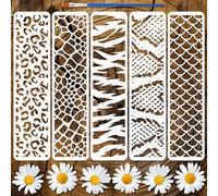 FINGERINSPIRE 5PCS Animal Patterns Border Painting Stencil with Paint Brush 7.5x30cm Plastic PET Fish Scales Drawing Template Leopard Print Stencil Border Theme Template for Wall Decoration