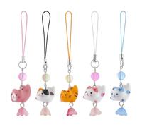 FINGERINSPIRE 5Pcs Animal Phone Charms 3.86inch Long Cute Cat Accessories 5 Colors Cat Porcelain & Glass Design Bag Charms Keychain for Backpack, Wallet, Cellphone, Camera Pendant Accessories Decor