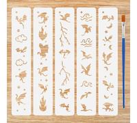 FINGERINSPIRE 5pcs Dragon Flame Painting Stencils with Brush 28x5cm Plastic PET Flying Dragon Drawing Template Hollowed Flame Cloud Wave Pattern Stencil Animal Theme Template for Painting on Wood