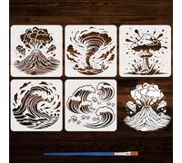 FINGERINSPIRE 5PCS Natural Disasters Stencil for Painting with Paint Brush 30x30cm Volcanic Eruptions Nuclear Explosions Template Tsunamis Hurricanes Stencil Hollowed Nature Theme Template
