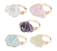 FINGERINSPIRE 5PCS Raw Crystal Natural Stone Ring Statement 5 Styles 0.6inch Inner Diameter Crystal Adjustable Finger Rings Stylish Golden Tone Brass Rings for Man Woman Decoration