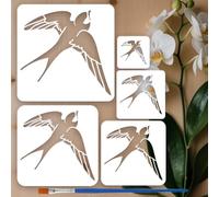 FINGERINSPIRE 5PCS Swallow Patterns Stencils for Painting with Paint Brush 5 Sizes Reusable Flying Birds Drawing Templates Square Swallow Birds Stencils Animal Theme Template for Painting on Wood