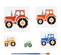 FINGERINSPIRE 5PCS Tractors Stencil with 1Pc Plastic Paint Brush 5 Sizes Tractors Pattern Painting Stencils Plastic Tractor Vehicles Decoration Stencil for Painting on Wood Wall Fabric Furniture