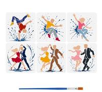 FINGERINSPIRE 6 Pcs Dancing Characters Painting Stencil with Brush 30x30cm 6 Styles Dancing Partner Template Graffiti Water Splashes Drawing Template for Painting on Wood Wall Fabric Furniture
