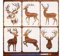 FINGERINSPIRE 6 Pcs Deer Head Painting Stencil with Brush 21x29.7cm Deer Silhouette Pattern Drawing Template Animal Theme DIY Decoration Stencil for Painting on Wood Wall Fabric Furniture