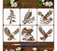FINGERINSPIRE 6 Pcs Eagle Branch Painting Stencil with Paintbrush 11.8x11.8 inch Bald Eagle Stencils Reusable Bird of Prey Stencil for Painting on Wood Wall Furniture Fabric Home Decor