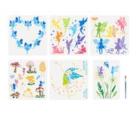 FINGERINSPIRE 6 Pcs Fairy Elf Drawing Stencil with A Paint Brush 2 Size Dream Angels Painting Template Fairy with Dandelion Star Moon Mushroom Stencil for Painting on Wood Wall Fabric Furniture