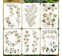 FINGERINSPIRE 6 Pcs Grape Vine Silhouette Stencil with Paintbrush 29.7x21cm Grape and Leaves Pattern Stencil Reusable Leaf Vines Decorative Stencils for Painting on Wood Wall DIY Art Crafts