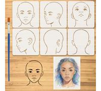 FINGERINSPIRE 6 Pcs Human Head Silhouette Stencils with Paintbrush 15x15cm 6 Styles Reusable Human Face Stencil Simple Line Art Head Stencil for Painting on Wood Wall Fabric Furniture Home Decor