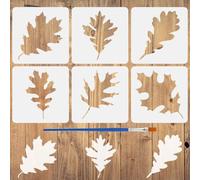 FINGERINSPIRE 6 PCS Oak Leaves Stencils with 1Pc Brush 5.9x5.9inch 6 Styles Oak Leaves Pattern Drawing Stencil Plant Theme Template for Painting on Wall Wood Furniture DIY Home Decoration