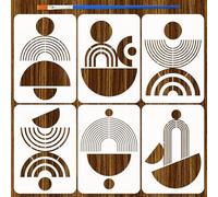 FINGERINSPIRE 6 Pcs Rainbow Geometry Painting Stencil with Paintbrush 29.7x21cm 6 Styles Modern Abstract Geometric Shapes Stencils Boho Minimalist Art Stencil for Painting on Wood Fabric Home Decor