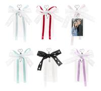 FINGERINSPIRE 6 Sets Photocard Holder Keychain with Ribbon Bow 105x65x5.5mm Transparent Card Holder 6 Colors 7.6inch/195mm Long Polyester Ribbon Decoration for Backpack Collectors Decoration