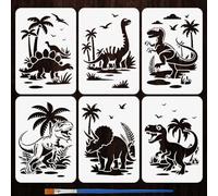 FINGERINSPIRE 6 Styles Dinosaur Pattern Stencils with a Brush 29.7x21cm Prehistoric Animal Painting Stencils Tyrannosaurus Rex Stencil Animal Themes PET Template for Wood Floor Tile Wall Fabric