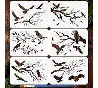 FINGERINSPIRE 6 Styles Eagle and Crow Pattern Stencils with a Brush 29.7x21cm Birds Painting Stencils Fallen Leaves Stencil Branches Stencil Animal Themes PET Template for Wood Floor Tile Wall Fabric