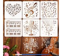 FINGERINSPIRE 6 Styles Music Note Stencils with a Brush 15x15cm Staff Pattern Stencils PET Piano Keys Painting Stencil Microphone Stencil Music Themes Template for Painting on Wood Tile Wall Stage
