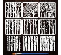 FINGERINSPIRE 6 Styles White Birch Tree Trunk Pattern Stencils with a Brush 20x20cm Tree Branch Painting Stencils PET Plant Themes Template for Painting on Wood Floor Tile Wall Furniture Scrapbook DIY