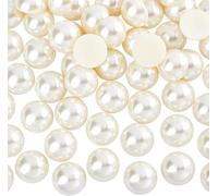 FINGERINSPIRE 60 Pcs 25mm Half Pearls Bead Beige Flat Back Pearl Extral Large Cabochon with Container Large Half Round Pearl Loose Beads Gems for Shoes Wedding Dress Phone DIY Crafts Making