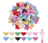 FINGERINSPIRE 60 Pcs Heart Shape Focal Beads for Pens 2.2cm 12 Colors Opaque Acrylic Love Heart Focal Beads AB Color Plated Peach Heart Beads for Beadable Pens Keychain Jewelry Making