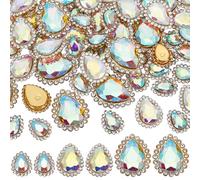 FINGERINSPIRE 60 Pcs Sew On Rhinestone Tear Drop 3 Size Clear AB Crystal Glass Gems Flatback Gold Setting Sew On Crystal Hole Chain Link Crystal Flat Sewn Rhinestones for Clothing DIY