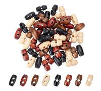 FINGERINSPIRE 64Pcs 1 Hole & 2 Hole Mini Wooden Toggle Buttons 18mm 15mm Tiny Sewing Horn Toggle Buttons 4 Colors Micro Olive Shape Sewing Buttons Small Bowling Sewing Buttons for DIY Sewing Crafts