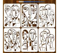 FINGERINSPIRE 6Pcs Abstract Character Stencils with a Brush 29.7x21cm Abstract Human Face Painting Stencils PET Human Themes PET Template for Wood Floor Tile Wall Fabric Furniture Scrapbook DIY