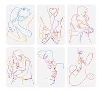FINGERINSPIRE 6PCS Abstract Couple Line Stencils - 8.3x11.7inch Reusable Men Women Couples Painting Stencils with Large Face, Hand, Heart Patterns - Abstract Boho Style