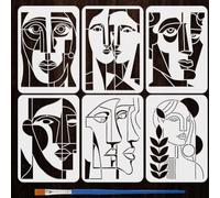 FINGERINSPIRE 6PCS Abstract Face Painting Stencils with Brush 21x29.7cm Human Face Silhouette Stencil Geometric Abstract Figures Stencils for Painting on Wood Wall Furniture DIY Home Decoration
