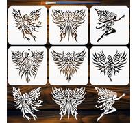 FINGERINSPIRE 6PCS Abstract Tribal Wings Stencils with 1Pc Brush 20x20cm Abstract Wings of the Tribe Stencils Templates for Painting on Wood Wall Furniture DIY Home Decoration