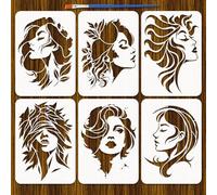 FINGERINSPIRE 6PCS Abstract Woman Stencils with 1Pc Brush 21x29.7cm Beautiful Woman Stencils Elegant Lady Stencil Woman Face Silhouette Stencil for Painting on Wood Wall Furniture DIY Home Decoration
