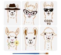 FINGERINSPIRE 6Pcs Alpaca Pattern Stencils with a Brush 6Styles Alpacas with Glasses Painting Stencils 29.7x21cm Alpaca with Flower Drawing Stencil PET Animal Themes Template for Wood Wall Floor