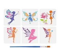 FINGERINSPIRE 6PCS Angel Silhouette Stencils for Painting with Brush 15x15cm Reusable Fairy with Wings Template Hollowed Flower Stars Butterfly Stencil Fantasy Theme Template for Wall Decoration