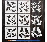 FINGERINSPIRE 6Pcs Bird Silhouette Painting Stencil with Brush 15x15cm 6Styles Reusable Flying Birds Stencil Reusable Plastic Bird Flock Craft Stencils Animal Theme Stencils for Home Decor DIY Crafts