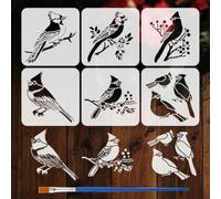 FINGERINSPIRE 6PCS Birds Stencils with Plastic Brush 20x20cm Birds Silhouette Stencil Bird on Branch Stencil Animals Theme Template for Drawing DIY Furniture Wall Floor Fabric Decoration