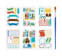 FINGERINSPIRE 6PCS Book Stencils with a Brush 14.8x10.5cm Reading Stencils Reusable Journal Painting Templates for Library Decor DIY Art on Canvas Wood Furniture Home