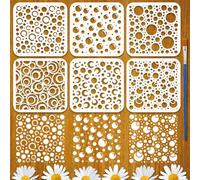 FINGERINSPIRE 6PCS Bubble Pattern Painting Stencils with Paint Brush 15x15cm Round Moon Drawing Templates Bubbles Silhouette Stencils Daily Theme Template for Wall Floor Furniture Decoration